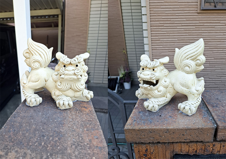 伝統鋳込みシーサー(小)「灰釉」 作 宮城勝一郎