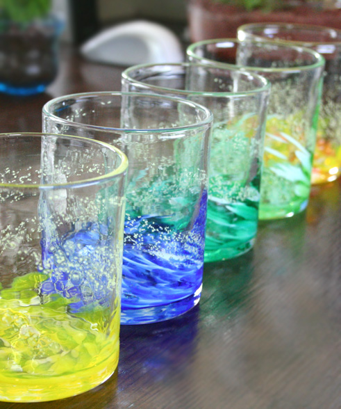 【琉球ガラス】　海蛍ロックグラス　５個セット　拡大写真