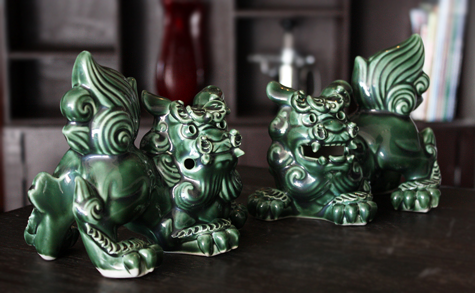 伝統鋳型シーサー（小）「緑釉」作　宮城勝一郎