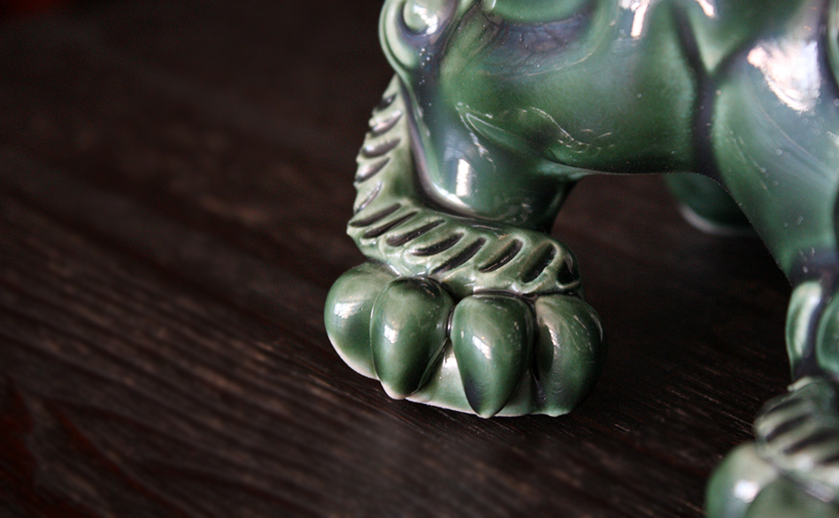 伝統鋳型シーサー（小）「緑釉」作　宮城勝一郎
